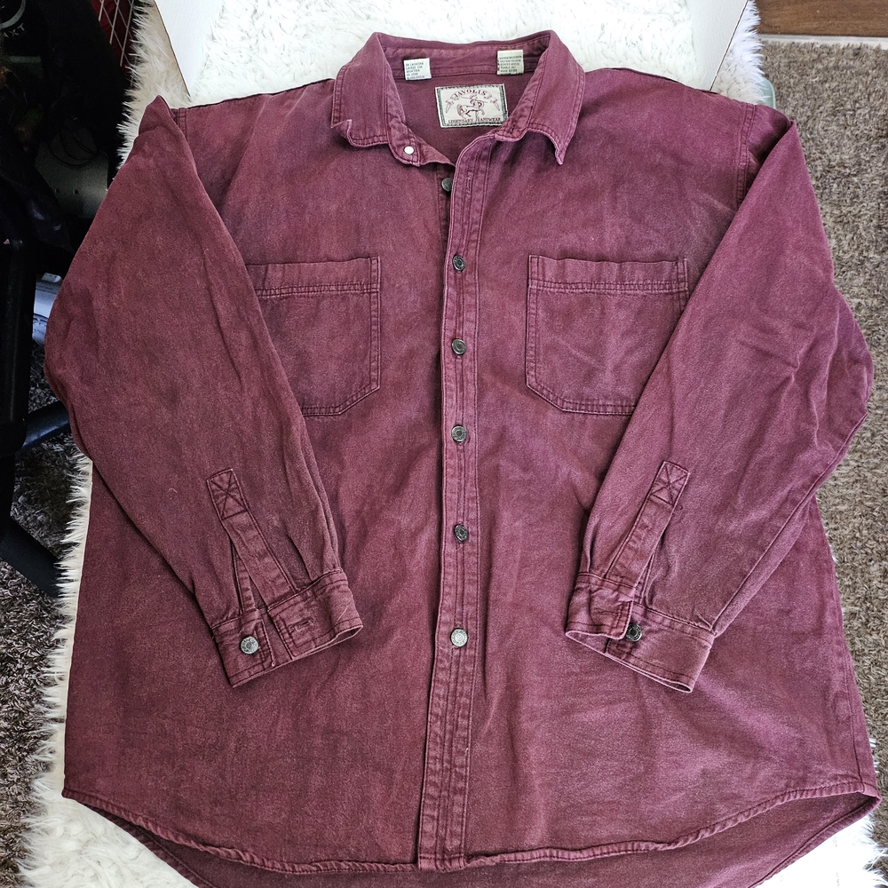 Javolis Men's Casual Burgundy Jeanswear Button Down Shirt